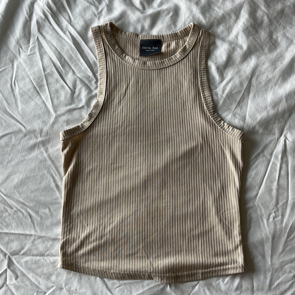 Olivia Rae New York Tan Cropped Ribbed Tank Top
